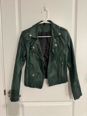 Women’s Dark Green Faux Leather Moto Jacket